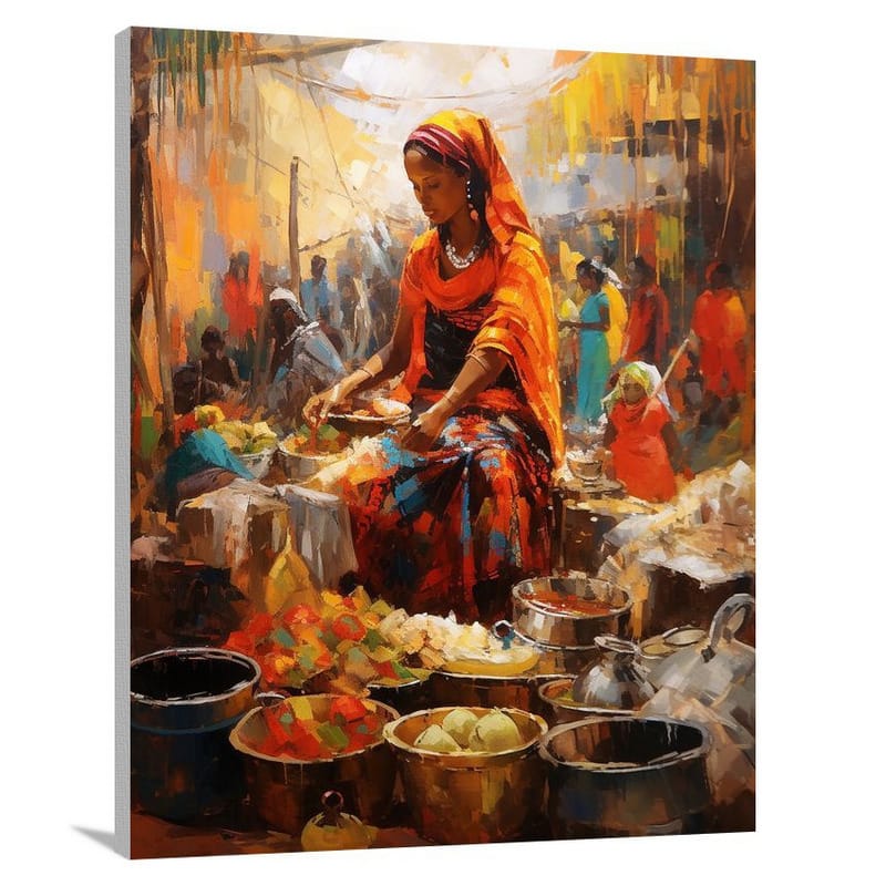 African Culture: Vibrant Market - Canvas Print