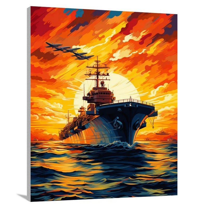 Aircraft Carrier at Sunset - Canvas Print