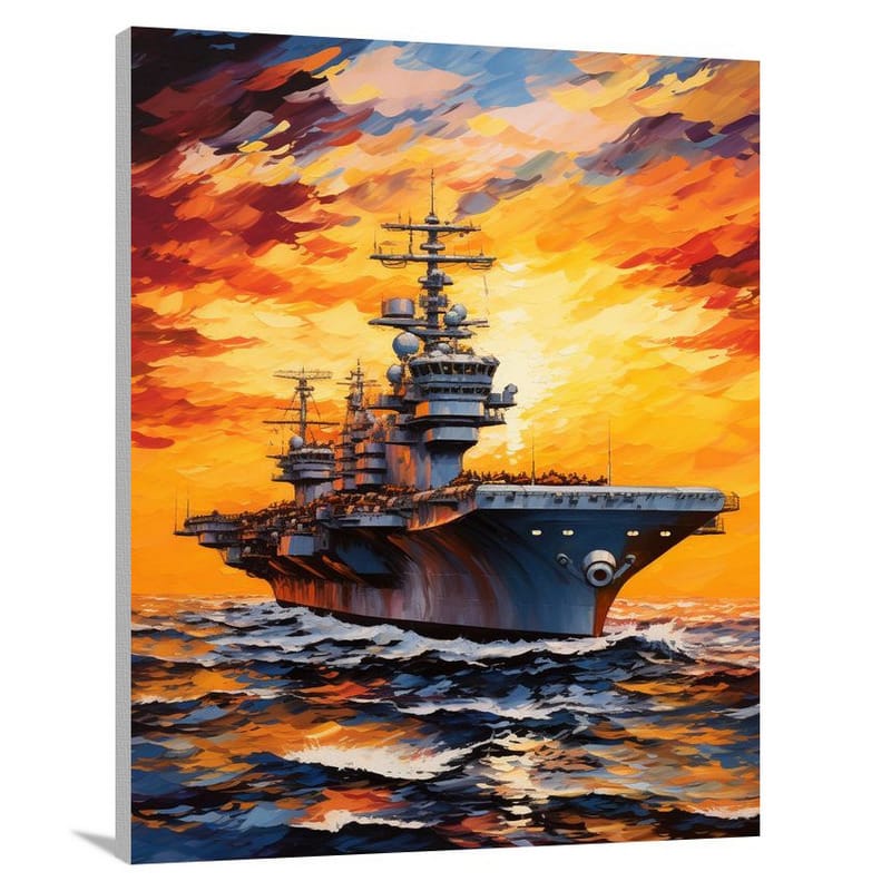 Aircraft Carrier at Sunset - Pop Art - Canvas Print