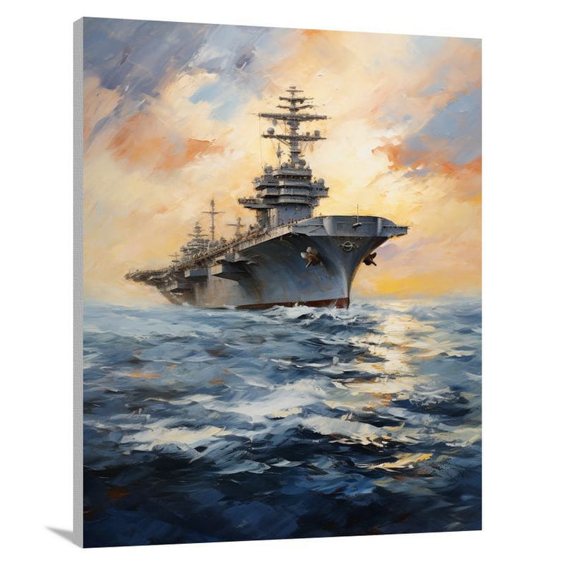 Aircraft Carrier: Defying Nature's Wrath - Impressionist - Canvas Print