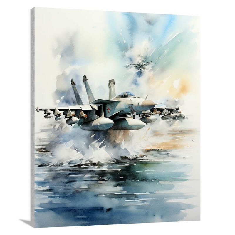 Aircraft Carrier: Tension in Flight - Watercolor - Canvas Print