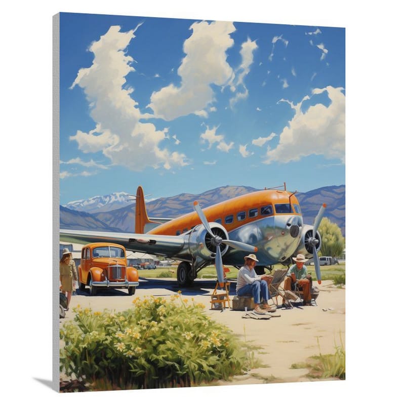 Airport Oasis: Vintage Vehicles Resting - Canvas Print