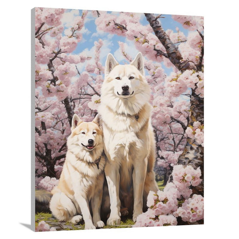 Akita's Blossoming Guardians - Canvas Print