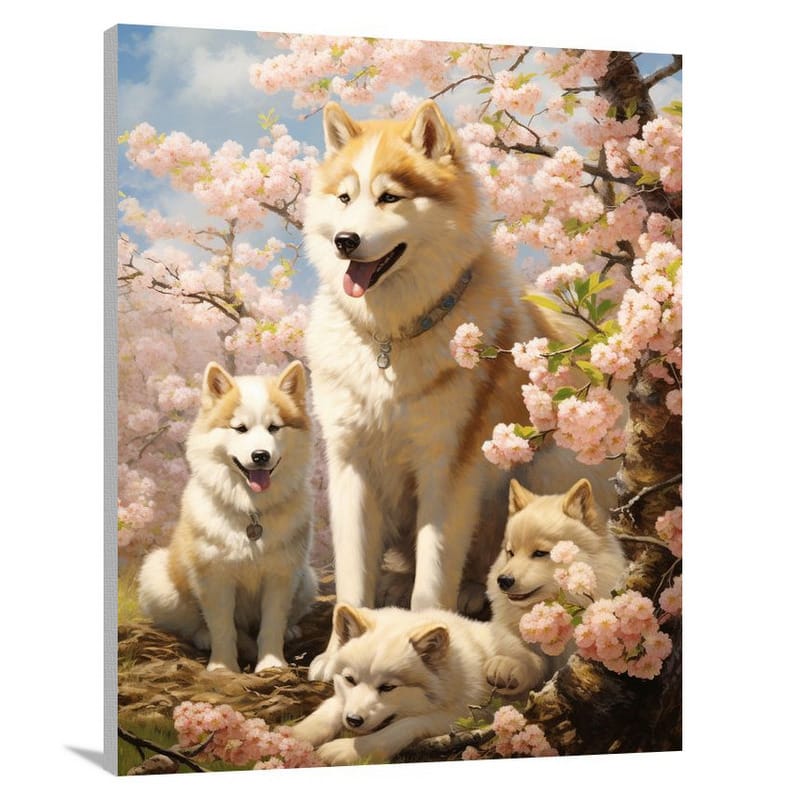 Akita's Blossoming Loyalty - Canvas Print
