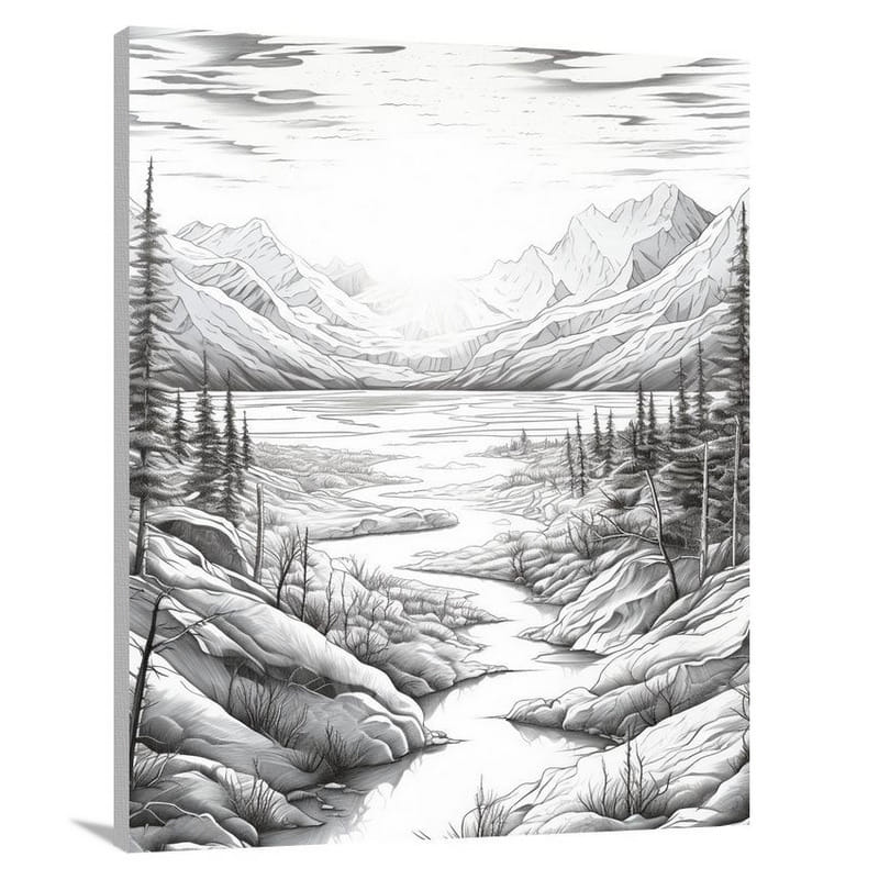 Alaska's Fiery Tundra - Black And White - Canvas Print
