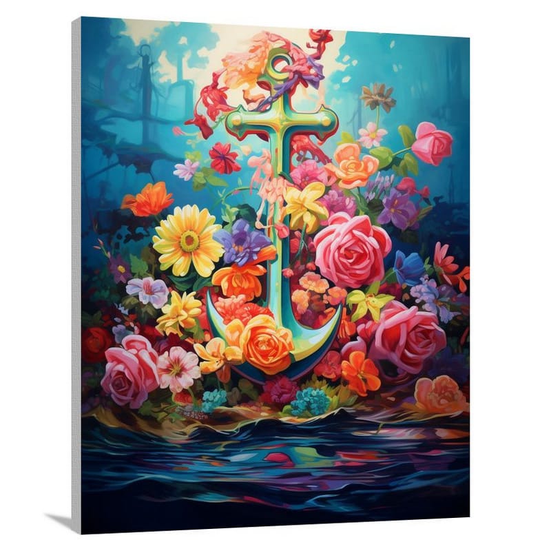 Anchored in Blooms - Pop Art - Canvas Print