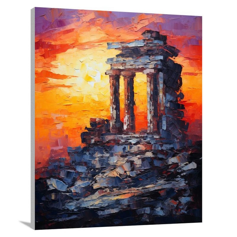 Ancient Ruin: Fiery Sunset - Canvas Print