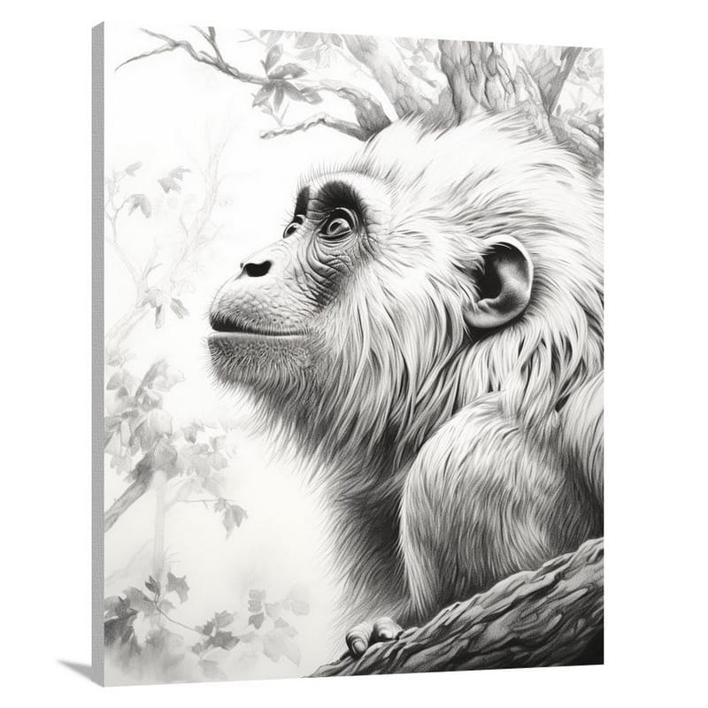 Ancient Wisdom: Monkey in the Canopy - Black And White - Canvas Print