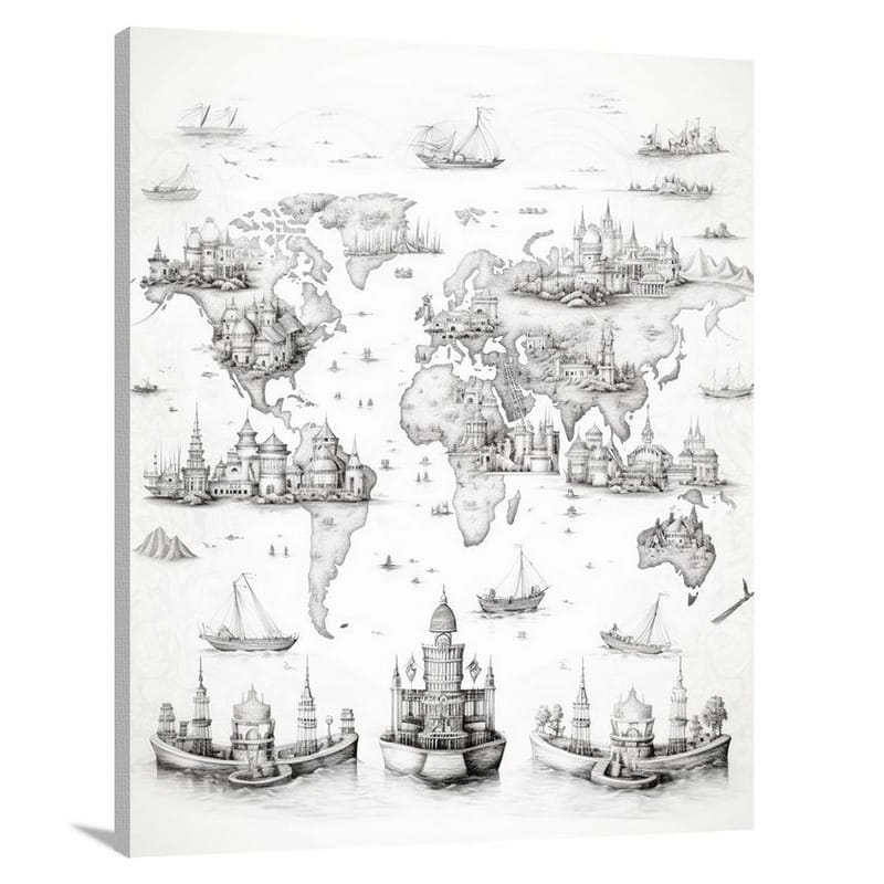 Antique World Map: Timeless Beauty - Black And White - Canvas Print