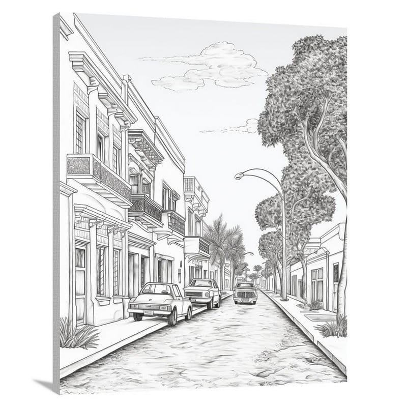 Aruba's Vibrant Streets - Black And White - Canvas Print