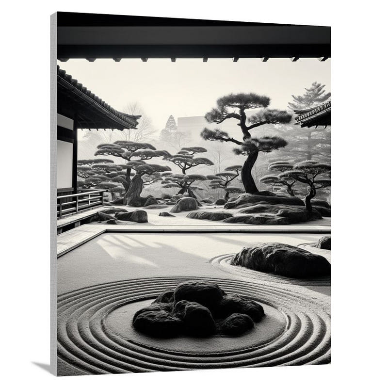 Asia's Tranquil Zen - Black And White - Canvas Print