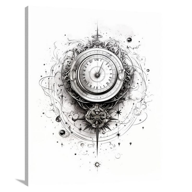 Astrology's Cosmic Clock - Black And White - Canvas Print
