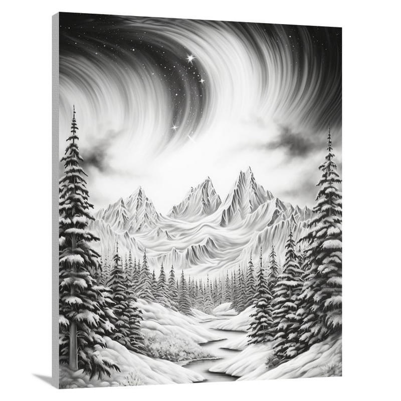 Aurora Borealis - Black and White - Canvas Print