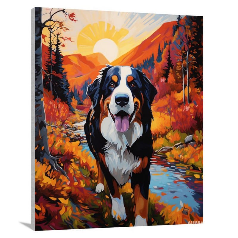 Autumn Hike with Bernese - Canvas Print