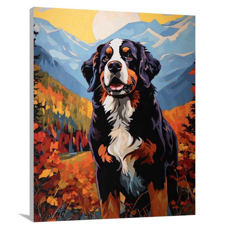 Autumn Hike with Bernese - Pop Art - Canvas Print