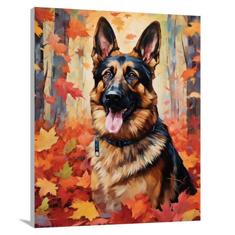 Autumn's Playful Guardian: German Shepherd - Canvas Print