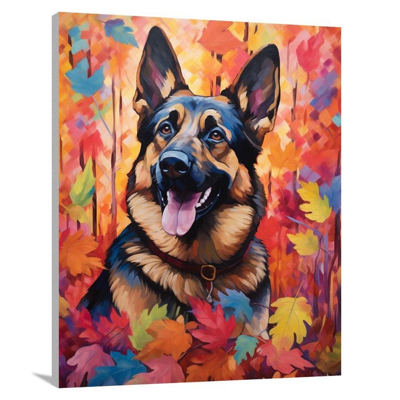 Autumn's Playful Guardian: German Shepherd - Contemporary Art - Canvas Print