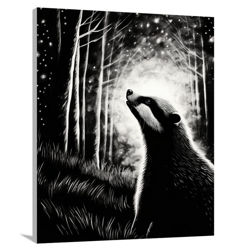 Badger's Enigmatic Nocturne: Starry Dance - Canvas Print