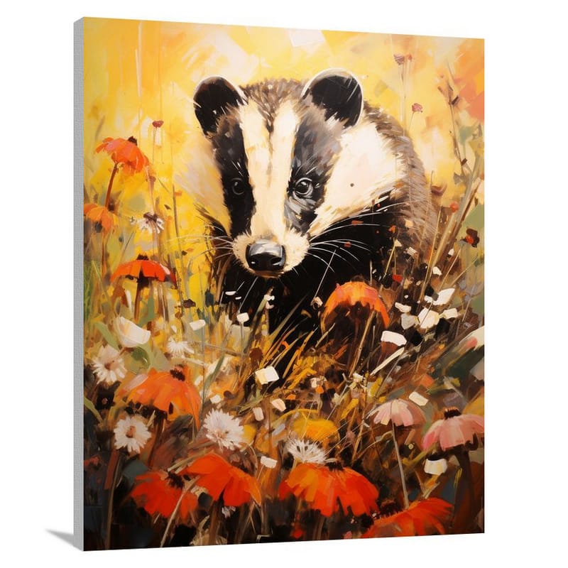 Badger's Wild Encounter: Sun-kissed Meadow - Canvas Print
