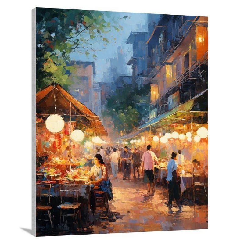 Bangkok Twilight: A Vibrant Market - Canvas Print