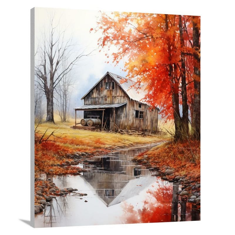 Barn in Autumn - Watercolor - Canvas Print
