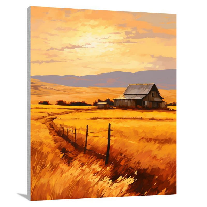 Barn in Golden Fields - Canvas Print