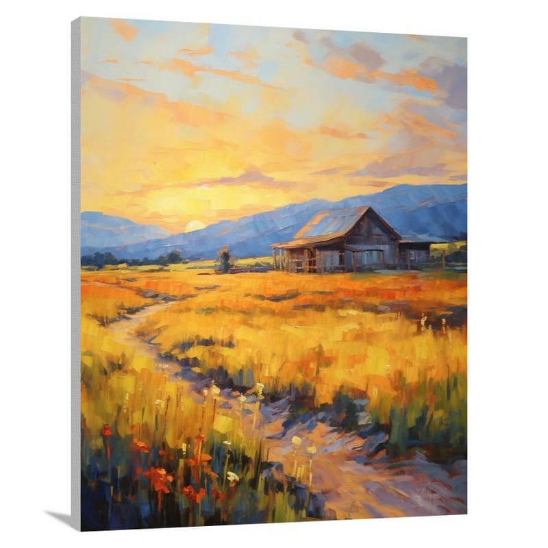 Barn in Golden Fields - Impressionist - Canvas Print