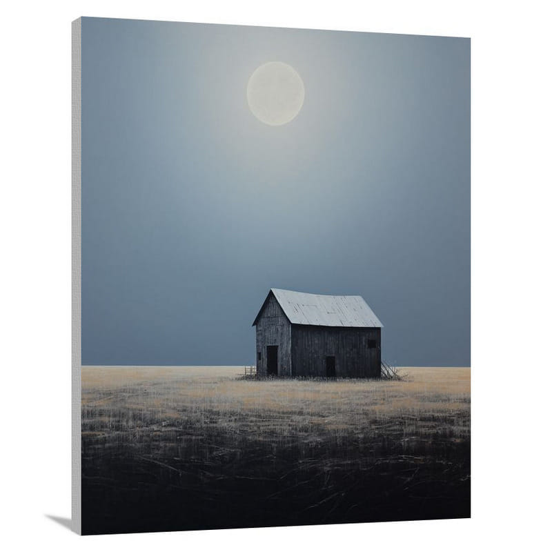Barn in Moonlight - Minimalist - Canvas Print