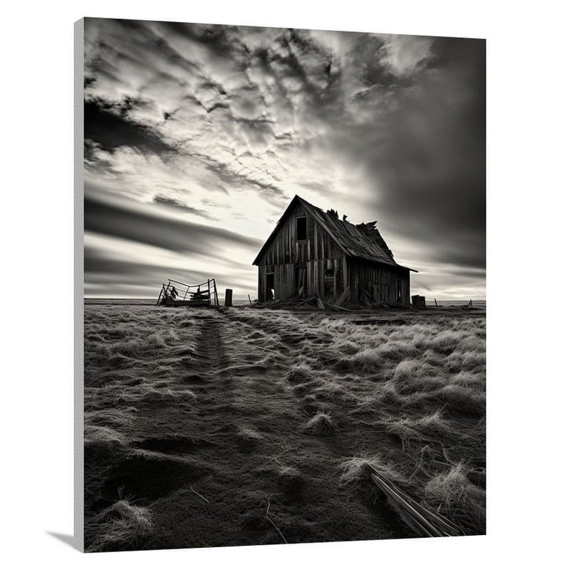 Barn in the Storm - Black And White - Canvas Print