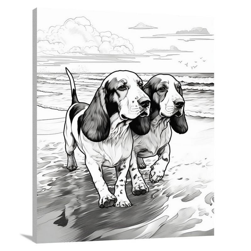 Basset Hound's Beach Bliss - Canvas Print