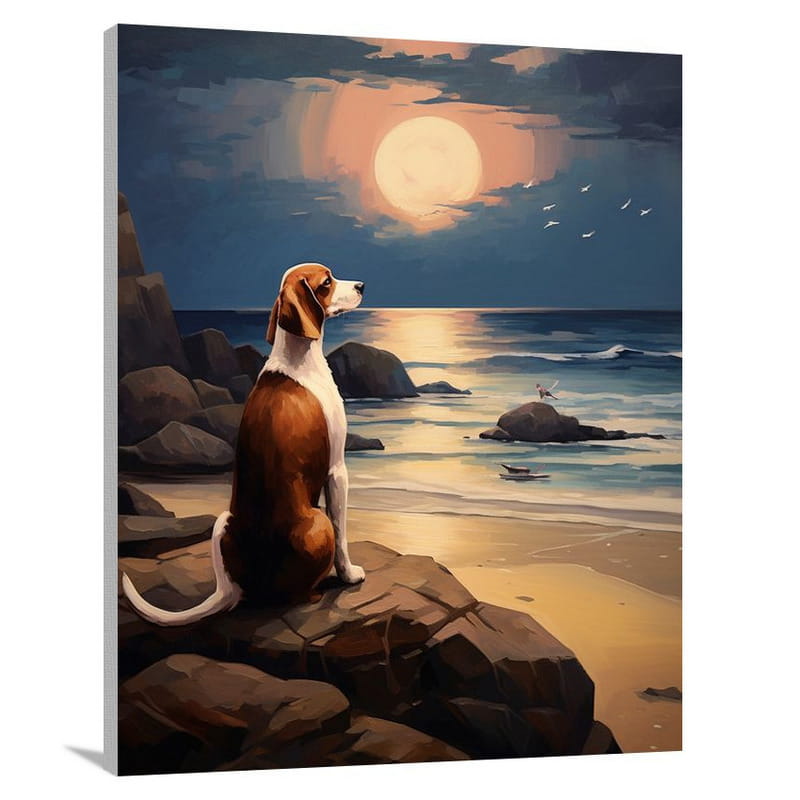 Beagle's Moonlit Vigil - Canvas Print