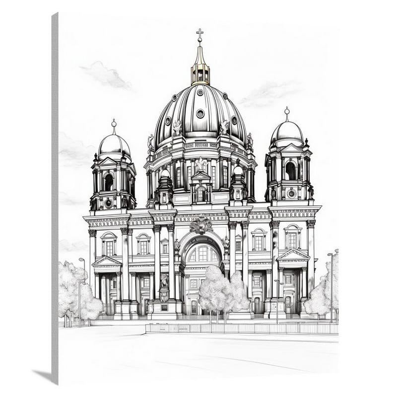 Berlin Cathedral: A Monochrome Marvel - Canvas Print