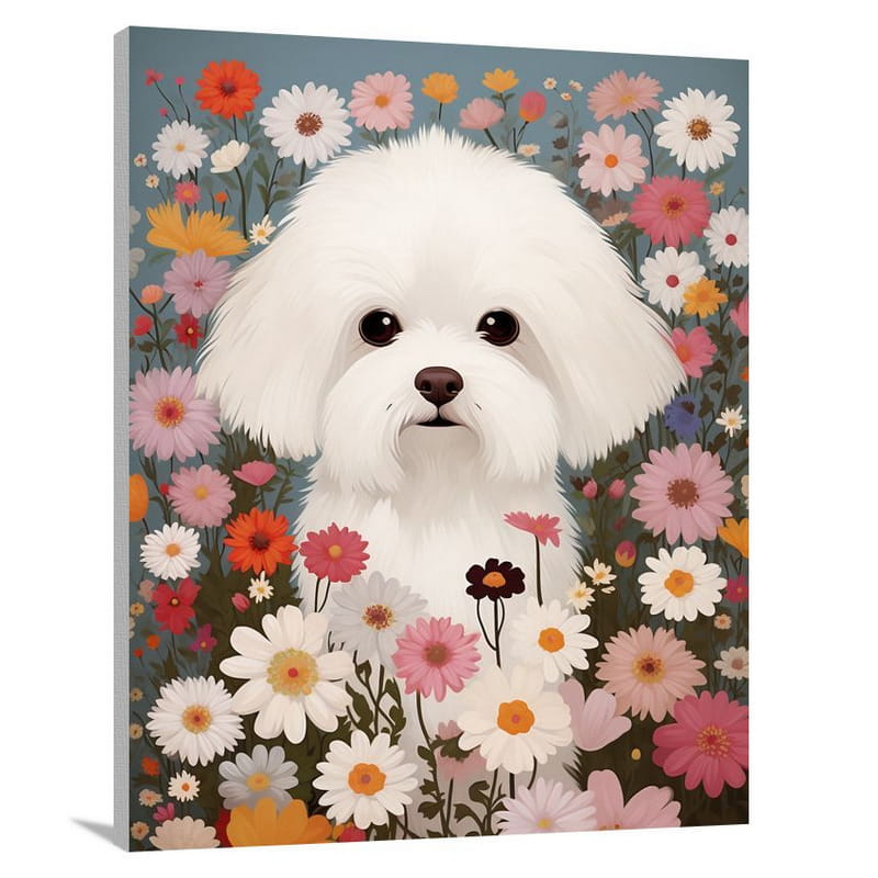 Bichon Frise in Blooming Bliss - Minimalist - Canvas Print