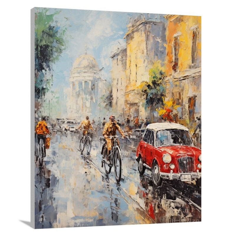 Bicycle Symphony: A Vibrant Cityscape - Canvas Print