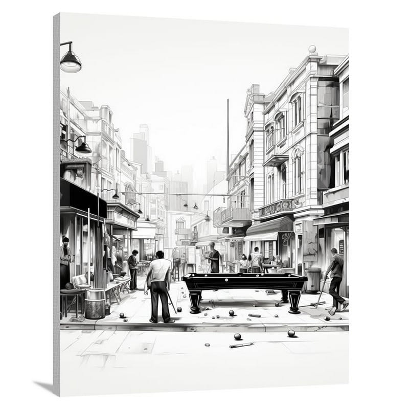 Billiards in the City - Black And White - Canvas Print
