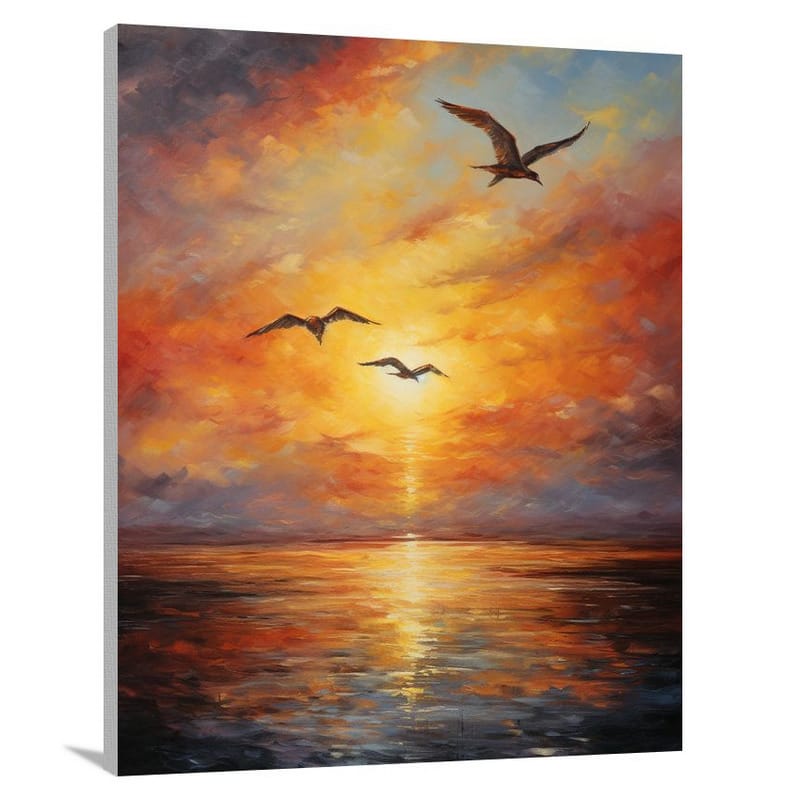 Birds in Fiery Flight - Impressionist - Canvas Print