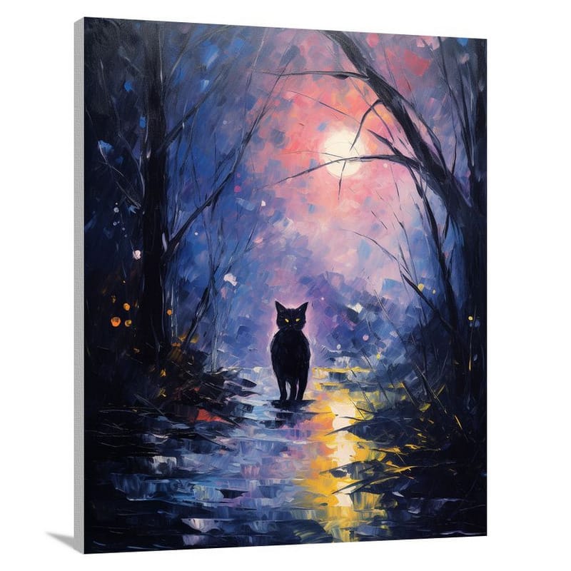 Black Cat's Midnight Stroll - Canvas Print