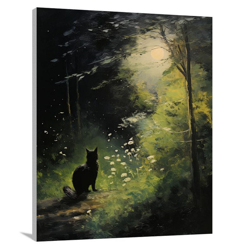 Black Cat's Midnight Stroll - Impressionist - Canvas Print