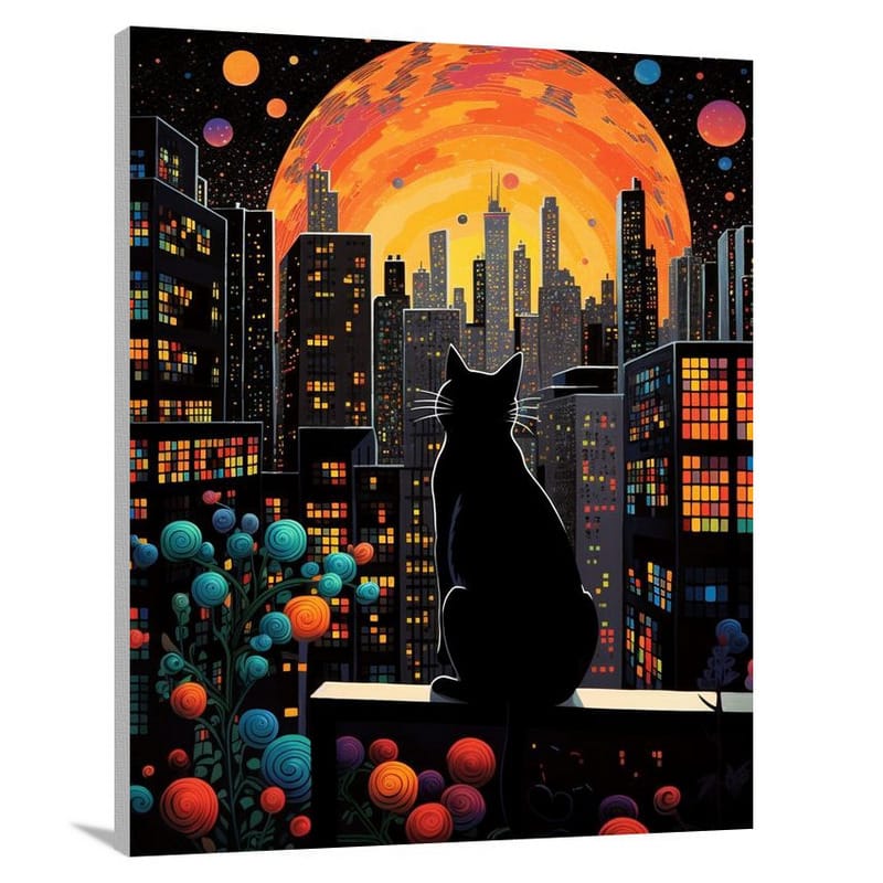 Black Cat's Urban Gaze - Canvas Print