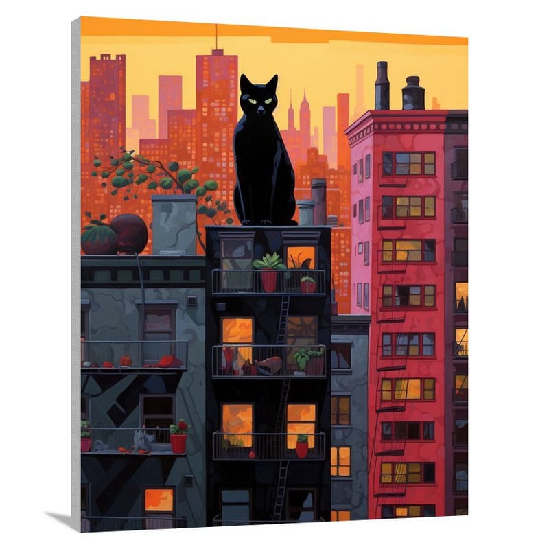Black Cat's Urban Majesty - Canvas Print