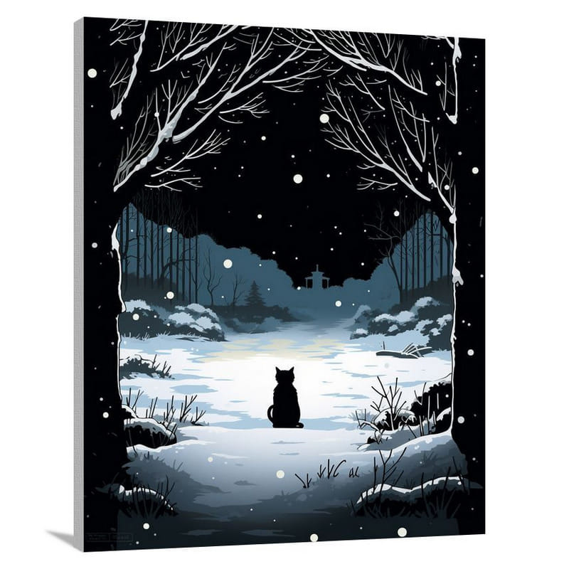 Black Cat's Winter Stroll - Canvas Print