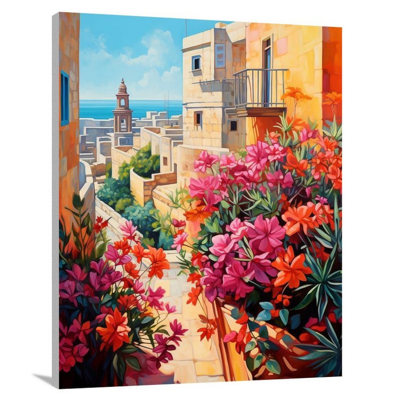 Blooming Valletta: Malta's Majestic Courtyard - Canvas Print