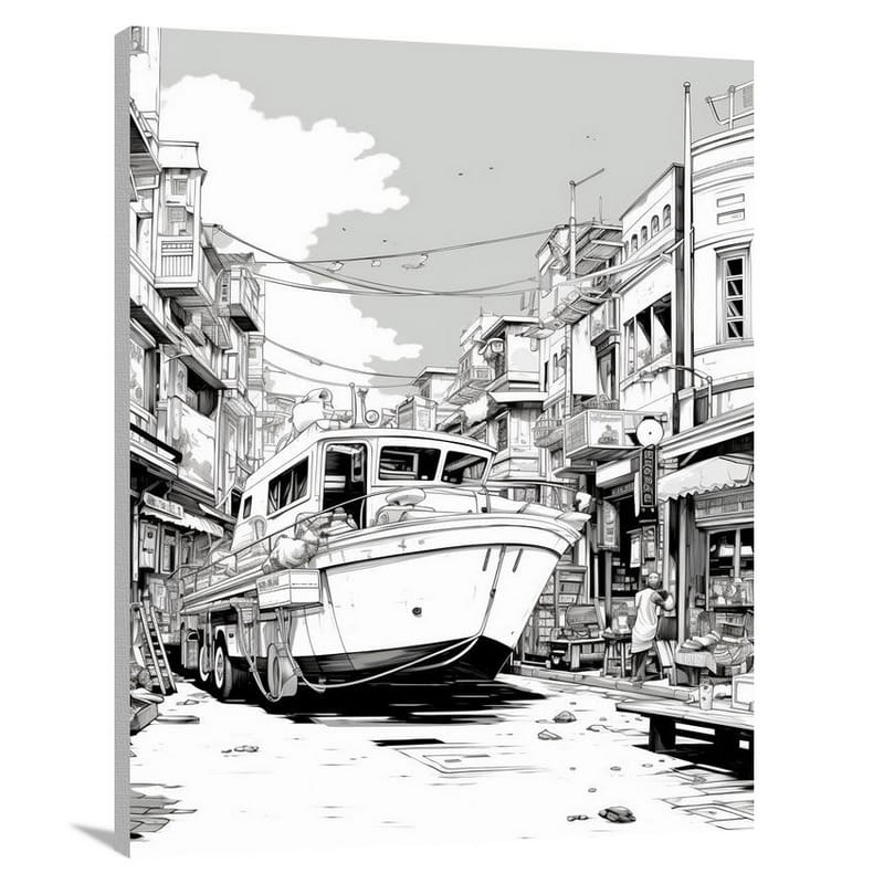 Boat in the Urban Symphony - Canvas Print