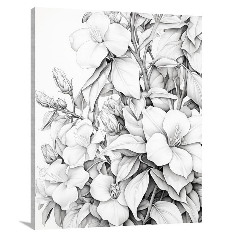 Bougainvillea Blossoms - Black And White - Canvas Print