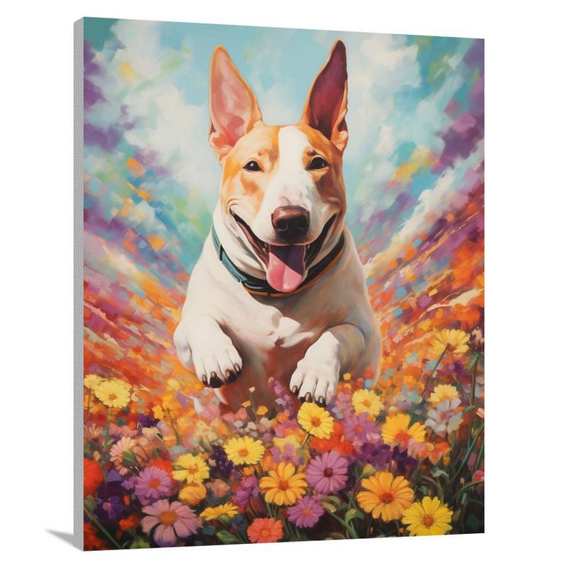 Boundless Joy: Bull Terrier in Bloom - Canvas Print