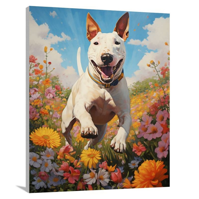 Boundless Joy: Bull Terrier in Bloom - Contemporary Art - Canvas Print