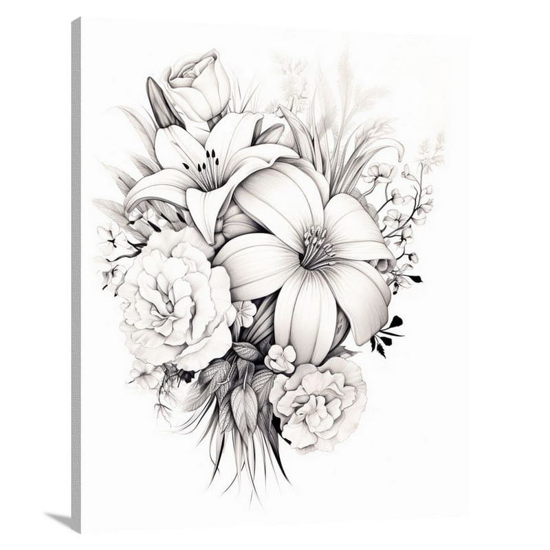 Bouquet Blossoms - Black And White 2 - Canvas Print