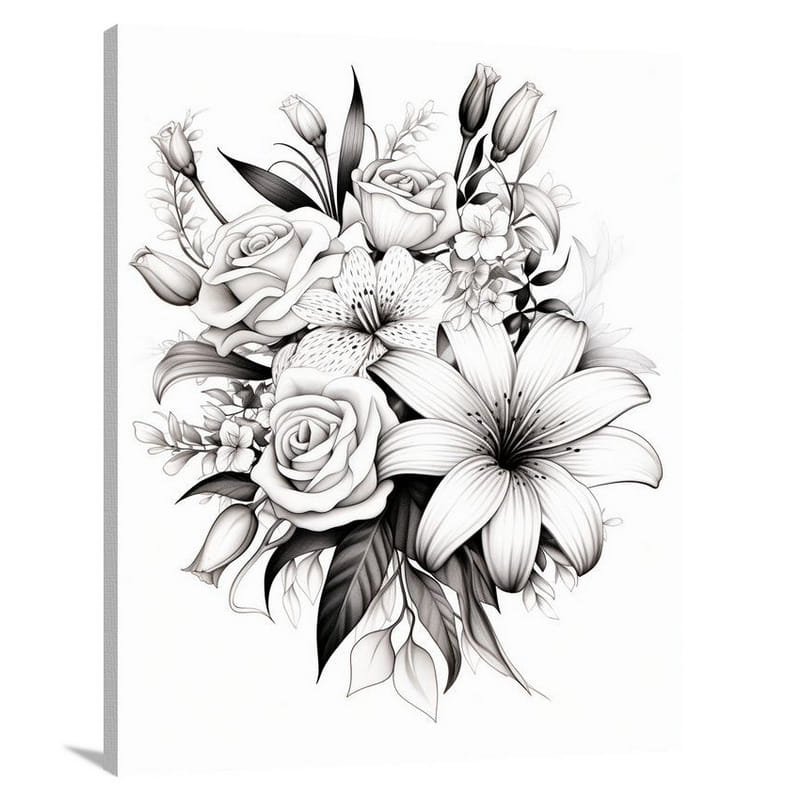 Bouquet Blossoms - Black And White - Canvas Print