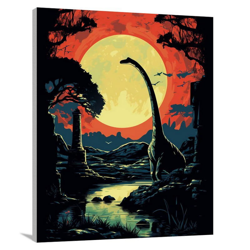 Brachiosaurus at Moonlit Ruins. - Canvas Print