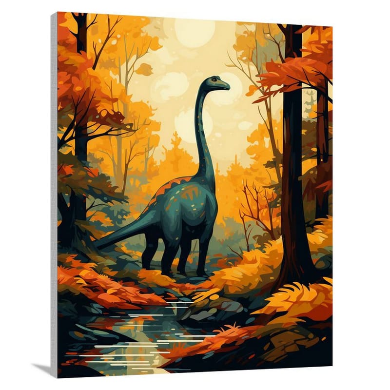 Brachiosaurus in Autumn Forest - Minimalist - Canvas Print